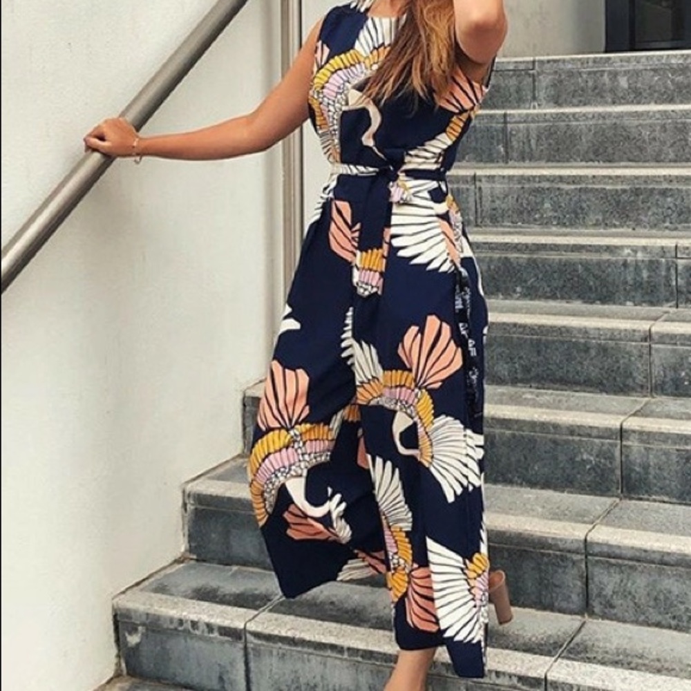 Navy Crane Patter Jumpsuit